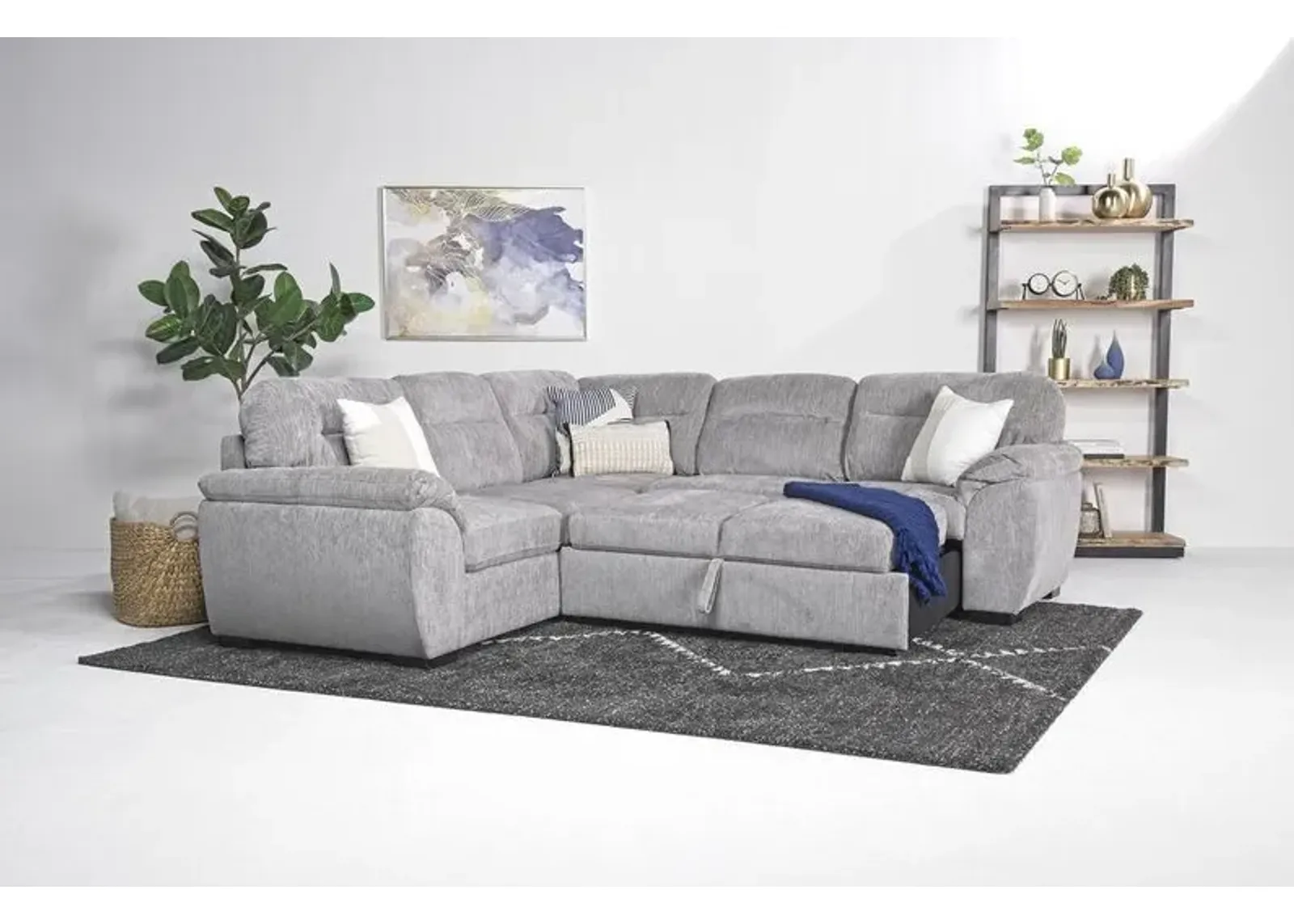 Wanda Full Tux Sleeper Sectional in California Gray, Right Facing