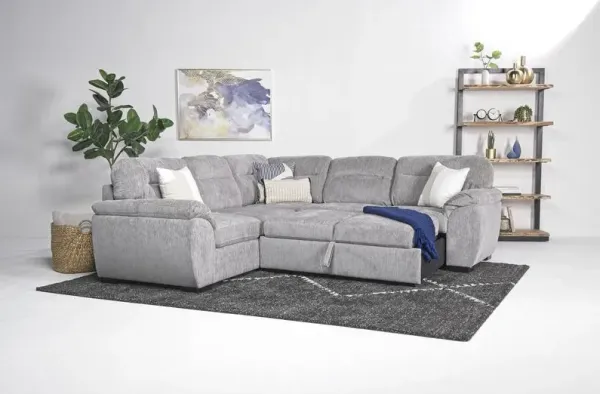 Wanda Full Tux Sleeper Sectional in Gray, Right Facing
