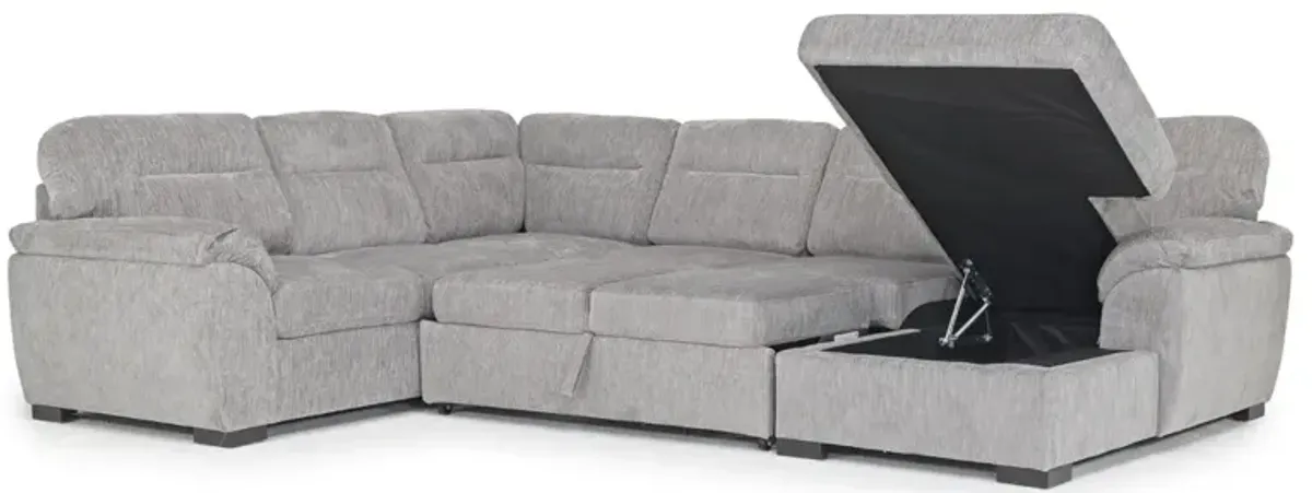 Wanda Full Pullout Tux Chaise Sectional in Gray, Right Facing