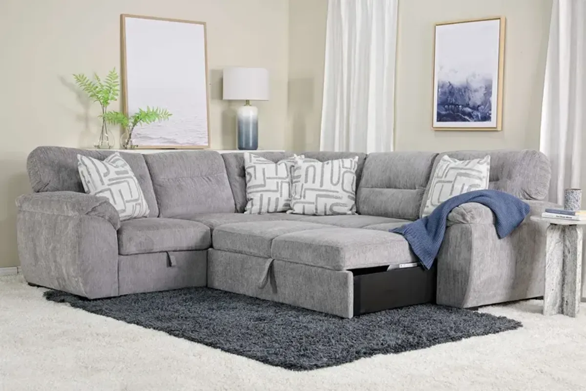 Wanda Storage Sleeper Sectional in Gray, Left Facing