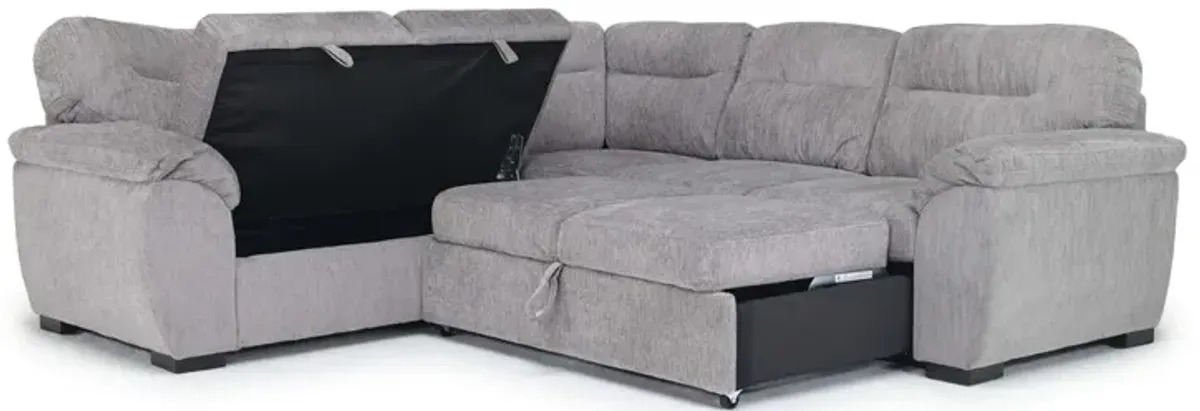 Wanda Storage Sleeper Sectional in Gray, Left Facing