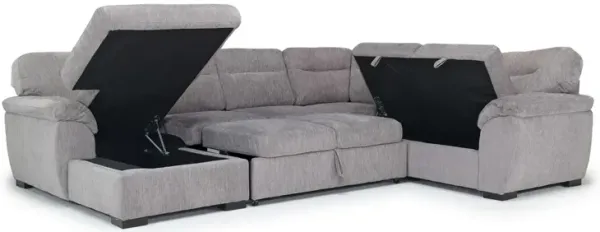 Wanda Full Pullout Tux Storage Chaise Sectional in Gray, Left Facing