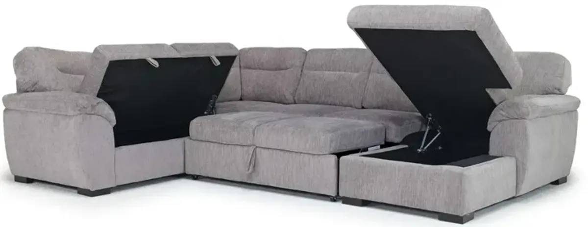 Wanda Full Pullout Tux Storage Chaise Sectional in Gray, Right Facing