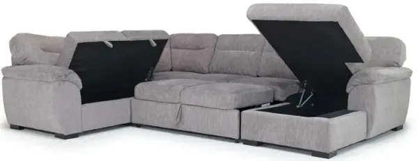 Wanda Full Pullout Tux Storage Chaise Sectional in Gray, Right Facing