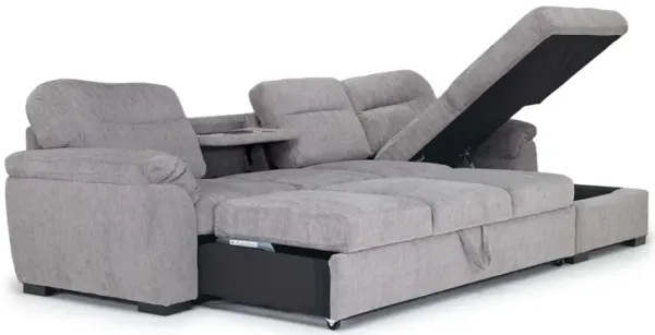 Wanda Queen Pullout Sofa XL Chaise in Gray, Right Facing