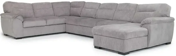 Wanda Queen Pullout Tux Sofa Chaise Sleeper Sectional in Gray, Right Facing
