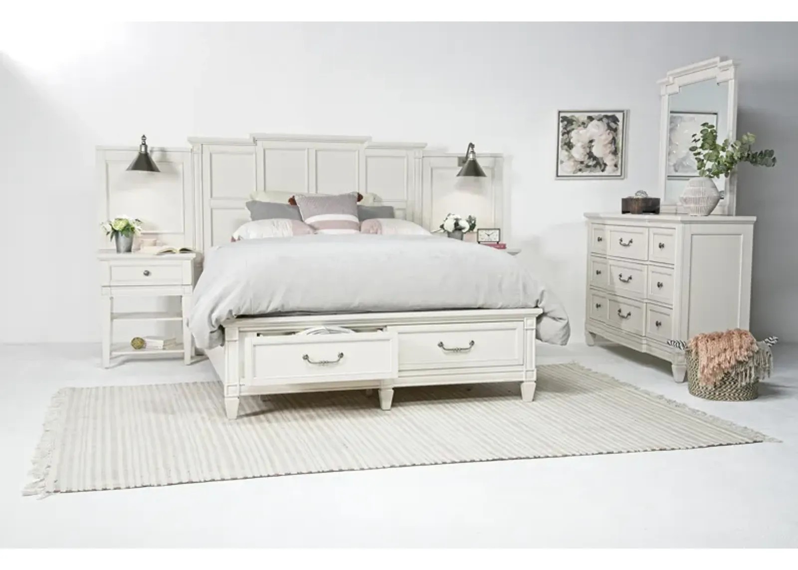 Willowbrook Panel Wall Bed w/ Storage in Egg Shell White, Queen