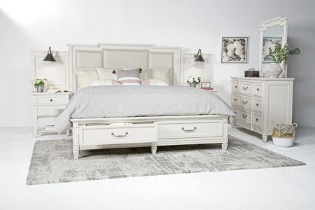 Willowbrook Upholstered Wall Bed w/ Storage in Egg Shell White, Eastern King