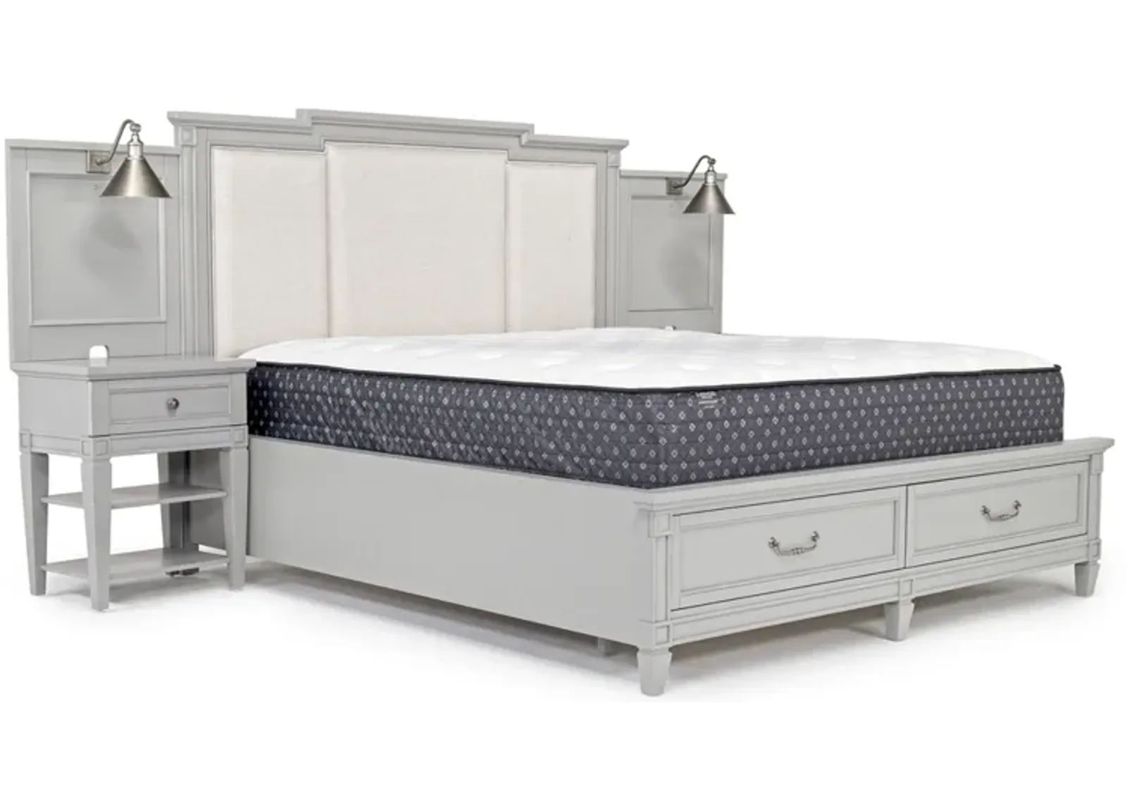 Willowbrook Upholstered Wall Bed w/ Storage in Pebble, CA King