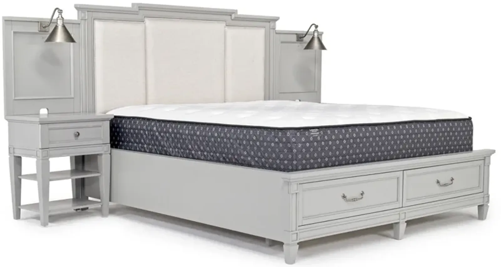 Willowbrook Upholstered Wall Bed w/ Storage in Pebble, CA King