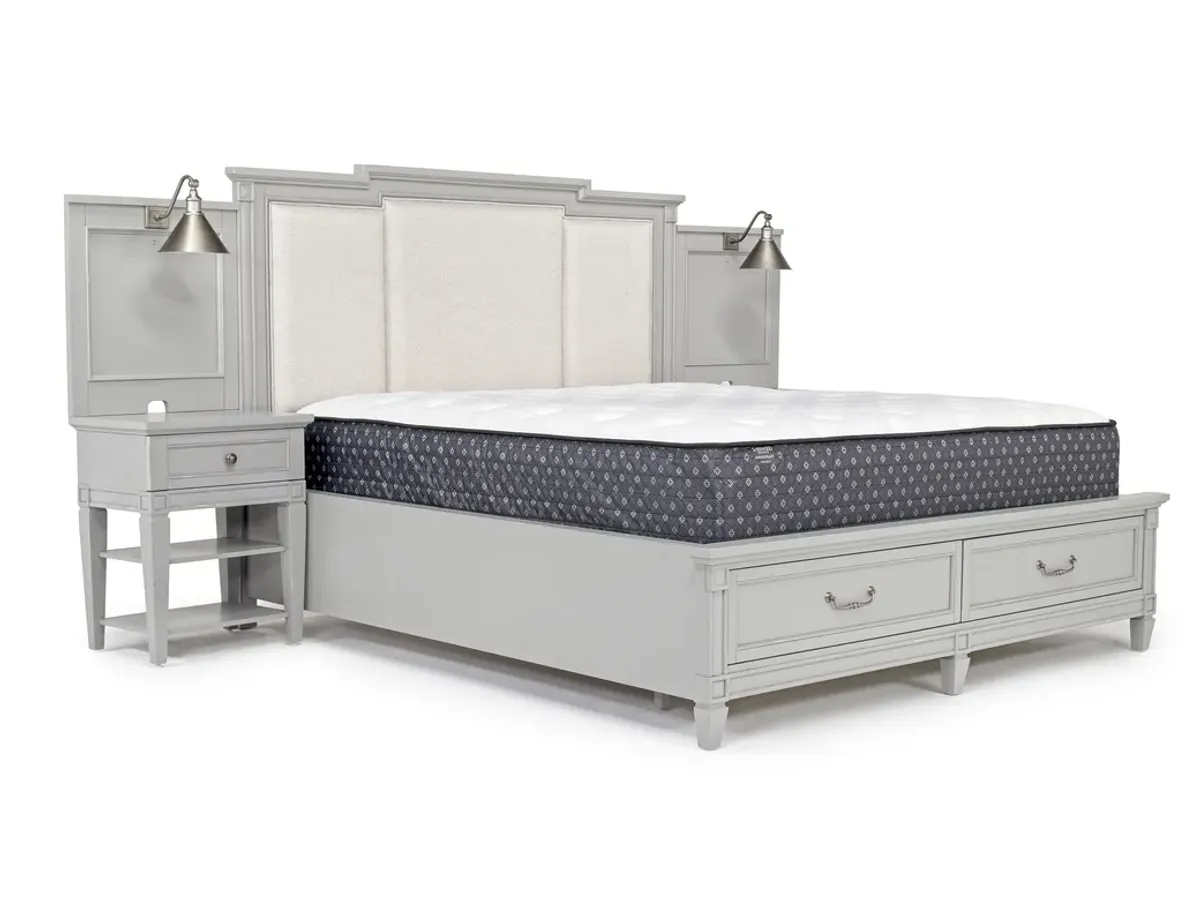 Willowbrook Upholstered Wall Bed w/ Storage in Pebble, Eastern King