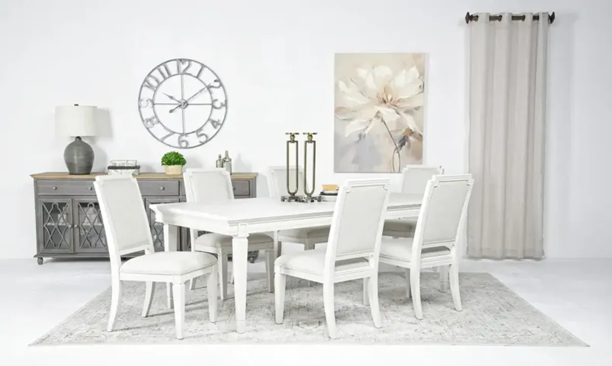 Willowbrook Dining Table & 6 Upholstered Chairs in Egg Shell White