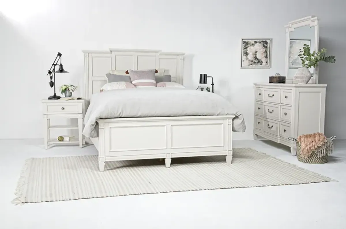 Willowbrook Panel Bed, Dresser & Mirror in Egg Shell White, Queen