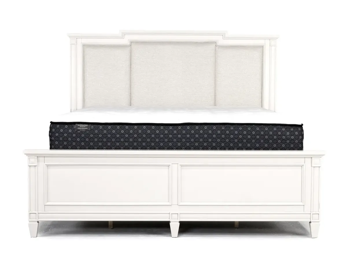 Willowbrook Upholstered Bed, Dresser & Mirror in Egg Shell White, Queen