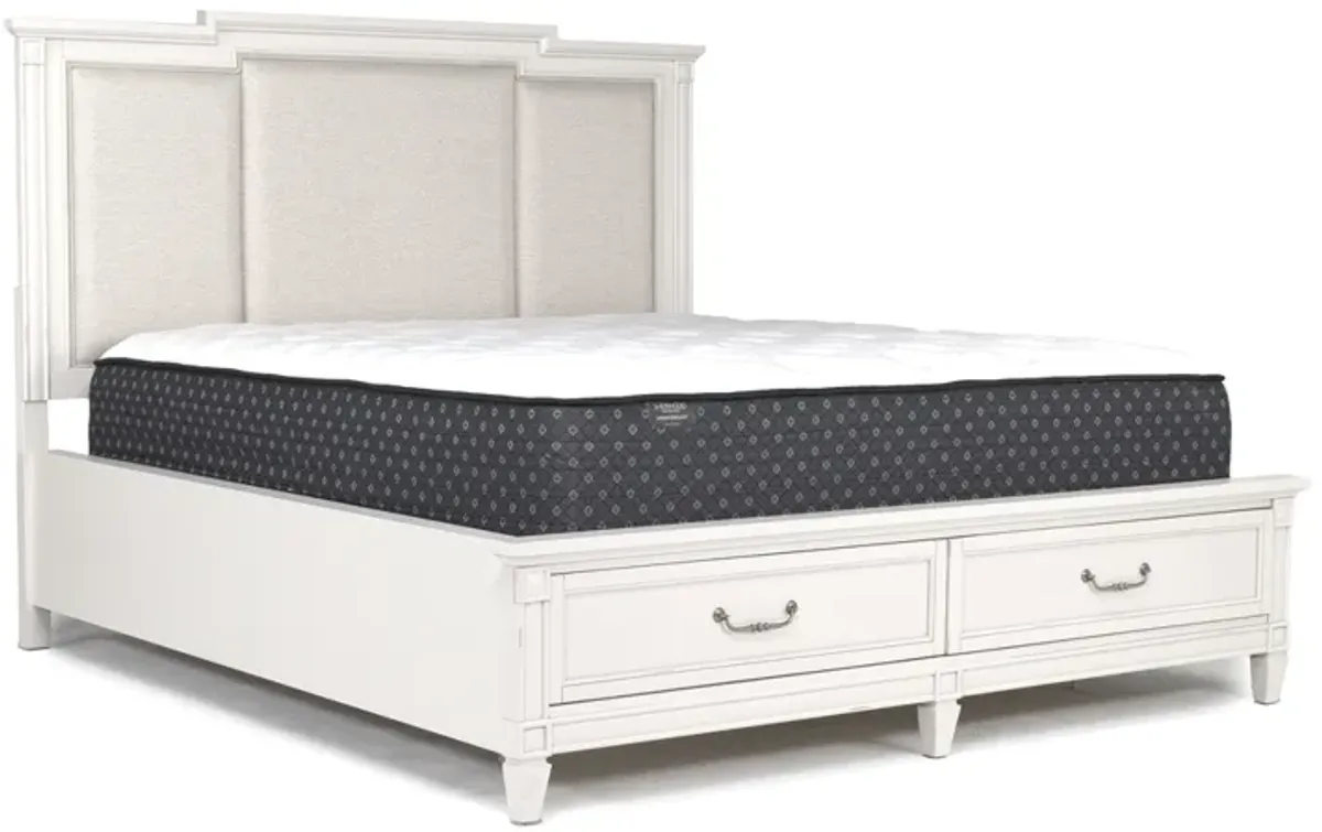 Willowbrook Upholstered Bed w/ Storage in Egg Shell White, Queen