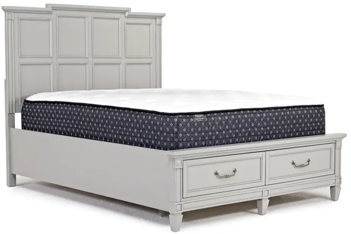 Willowbrook Panel Bed w/ Storage, Dresser & Mirror in Pebble, Queen