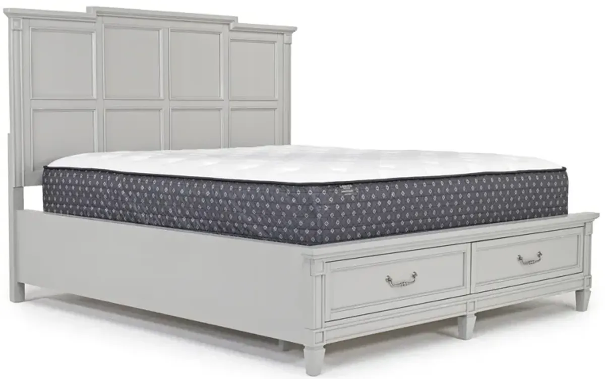 Willowbrook Panel Bed w/ Storage, Dresser, Mirror & Nightstand in Pebble, CA King