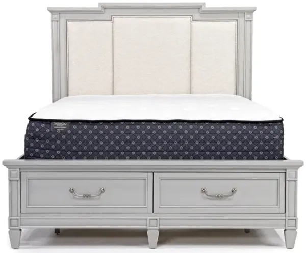 Willowbrook Upholstered Panel Bed w/ Storage in Pebble, Queen