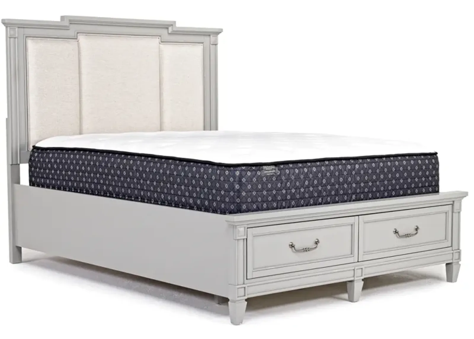 Willowbrook Upholstered Panel Bed w/ Storage in Pebble, Queen