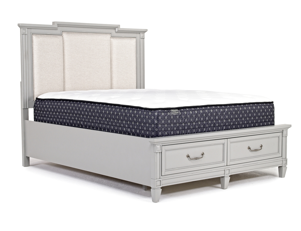 Willowbrook Upholstered Panel Bed w/ Storage in Pebble, Queen