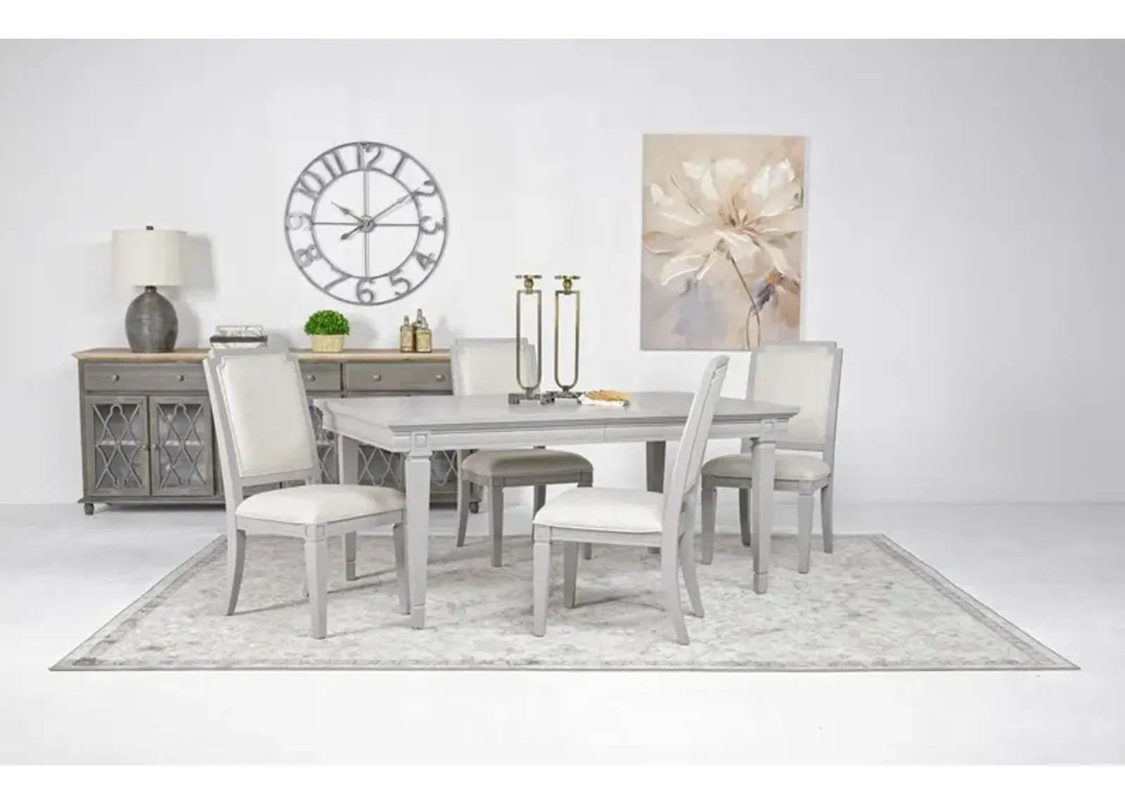 Willowbrook Dining Table & 4 Chairs in Pebble, Upholstered