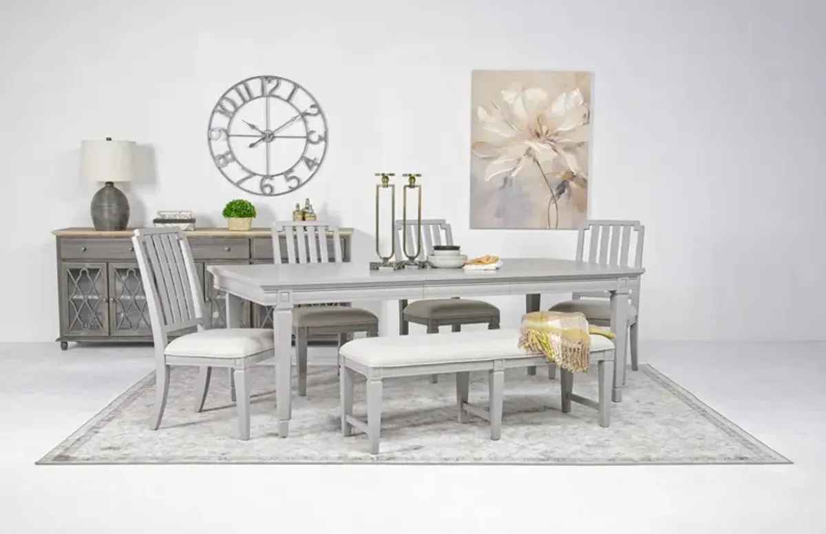 Willowbrook Dining Table, 4 Chairs & Bench in Pebble, Slat