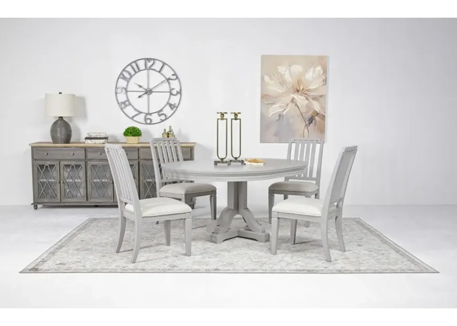 Willowbrook Round Dining Table & 4 Chairs in Pebble, Slat