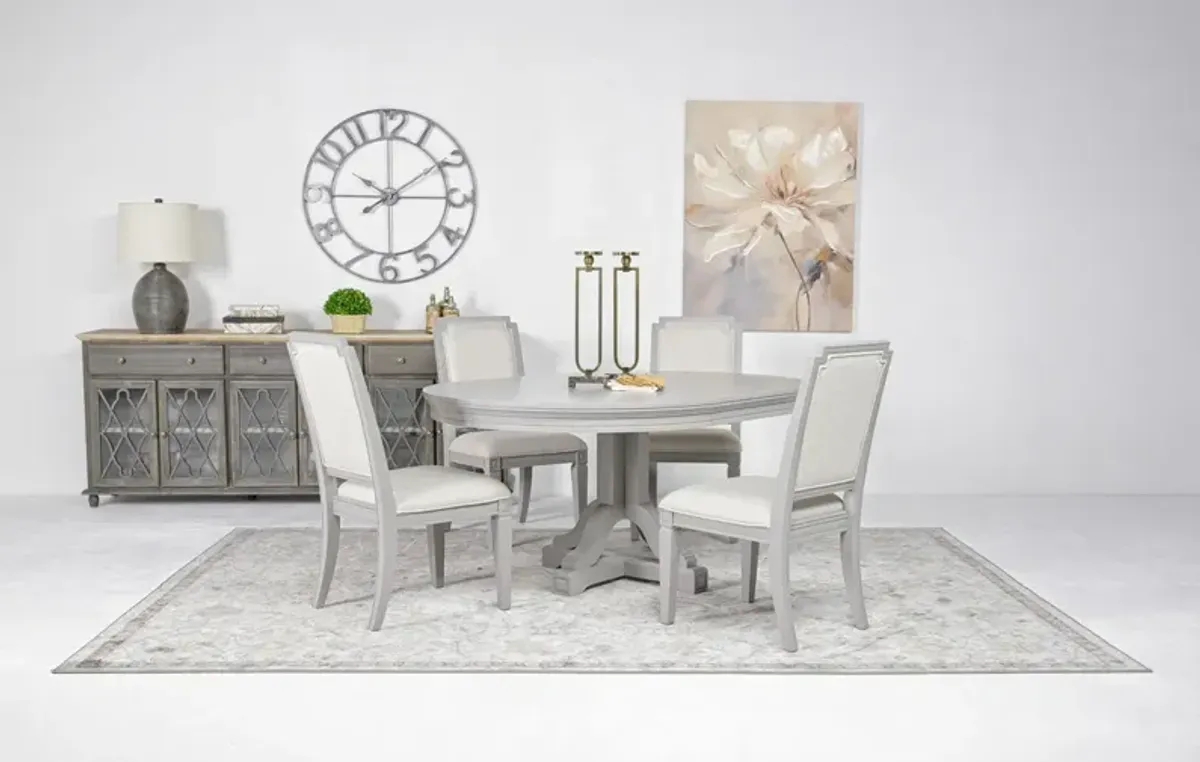 Willowbrook Round Dining Table & 4 Chairs in Pebble, Upholstered