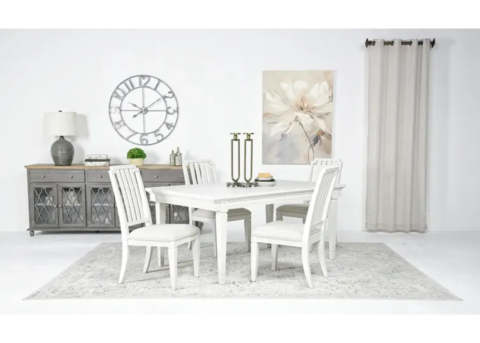 Willowbrook Dining Table & 4 Chairs in Egg Shell White, Slat