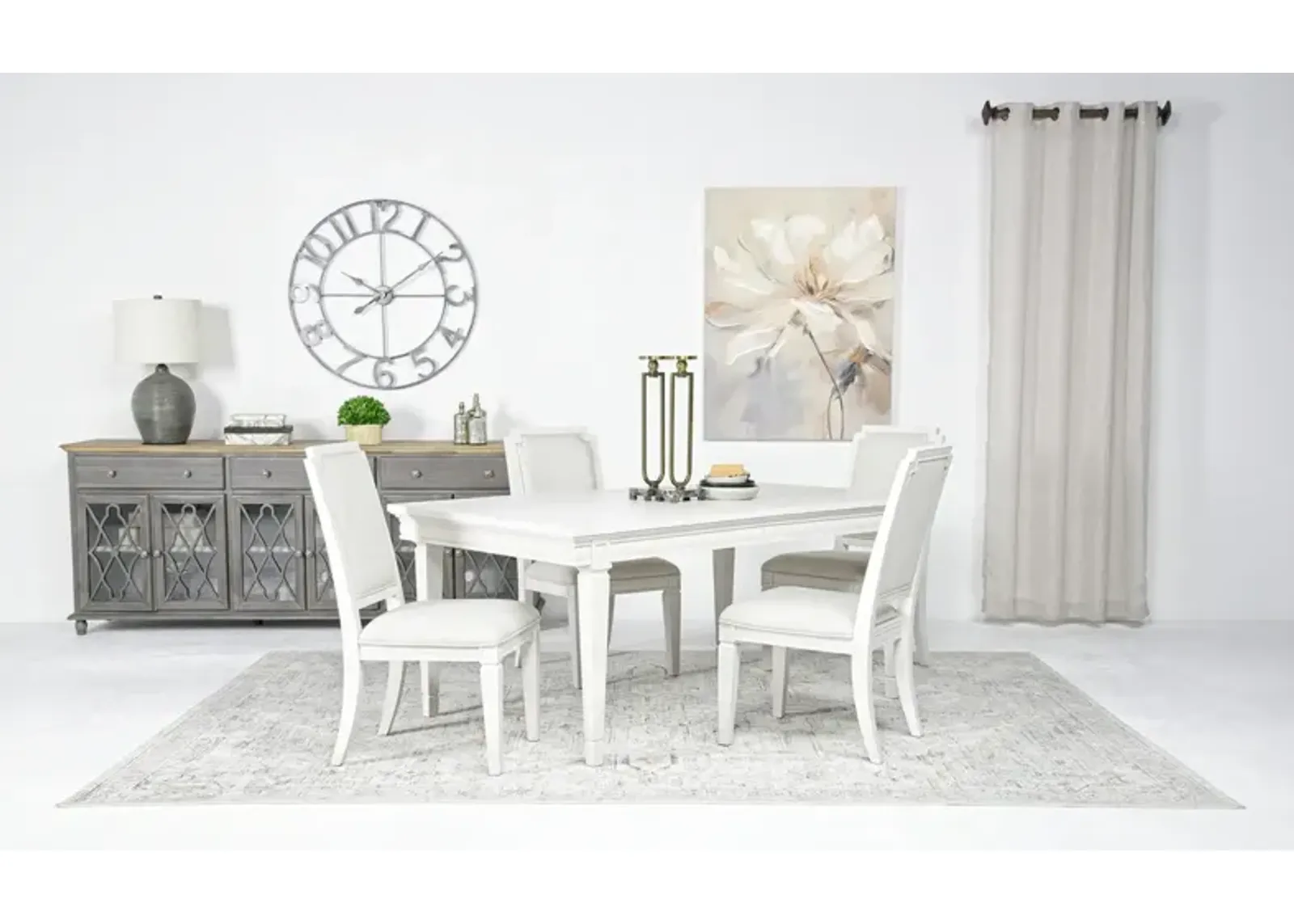 Willowbrook Dining Table & 4 Chairs in Egg Shell White, Upholstered