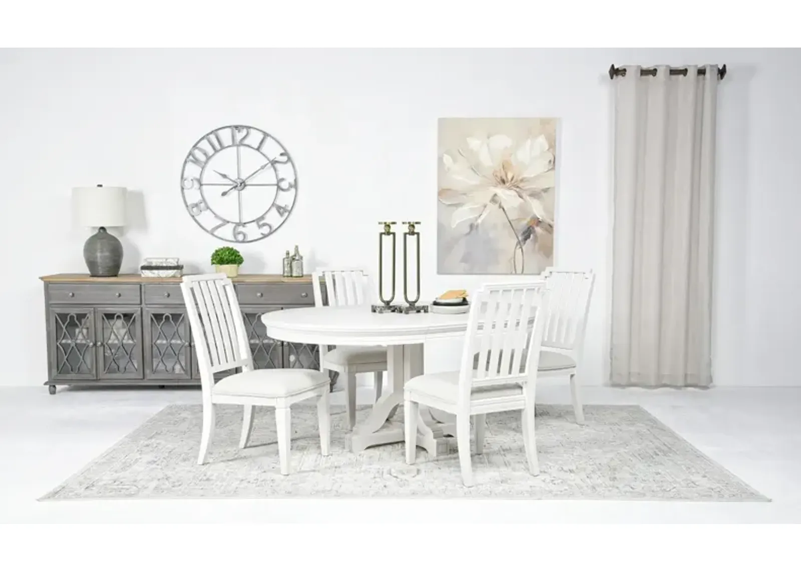 Willowbrook Round Dining Table & 4 Chairs in Egg Shell White, Slat