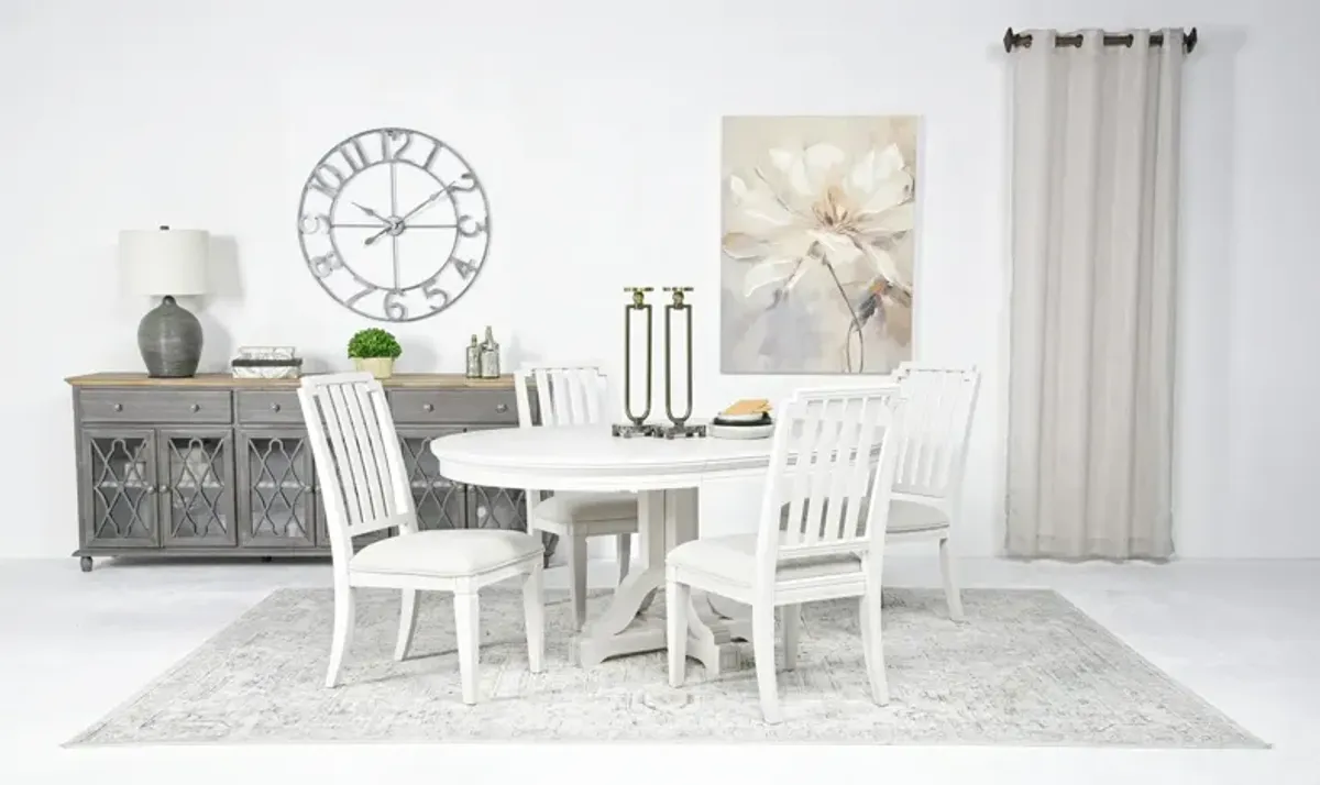 Willowbrook Round Dining Table & 4 Chairs in Egg Shell White, Slat