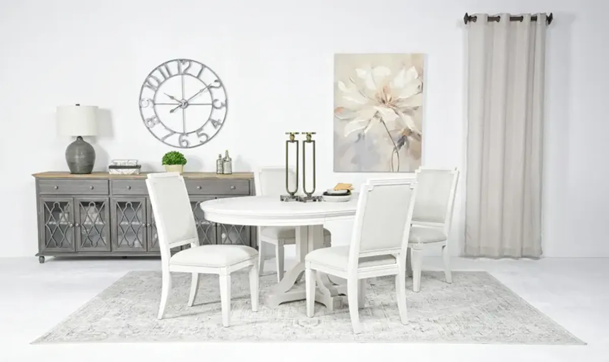 Willowbrook Round Dining Table & 4 Chairs in Egg Shell White, Upholstered