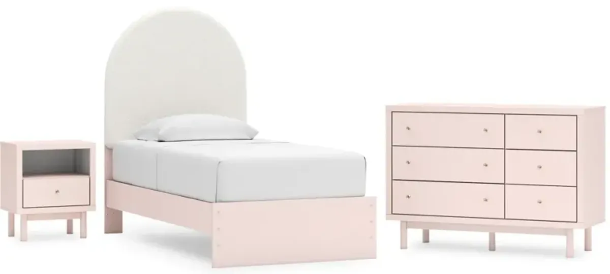 Wistenpine Panel Bed w/ Storage, Dresser, Mirror & Nightstand in Blush, Twin