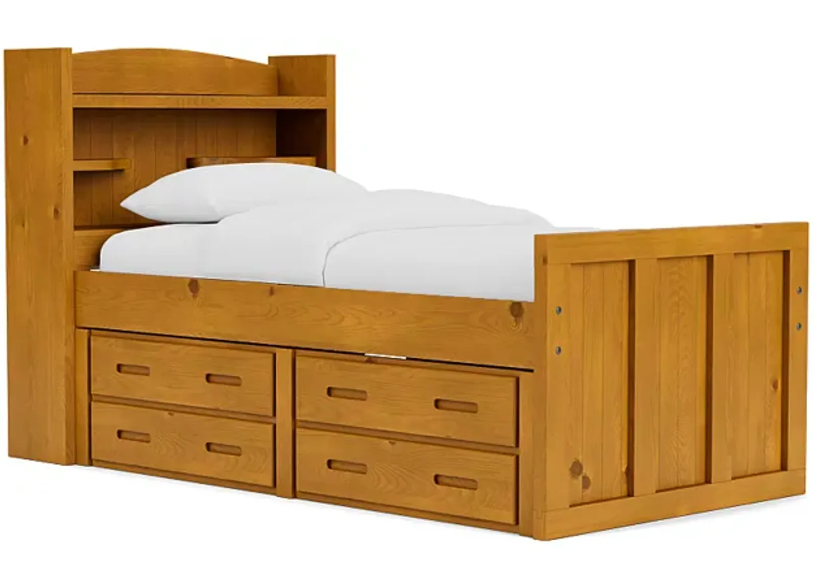 Young Pioneer Bookcase Bed w/ 4 Drawer Storage in Natural, Twin