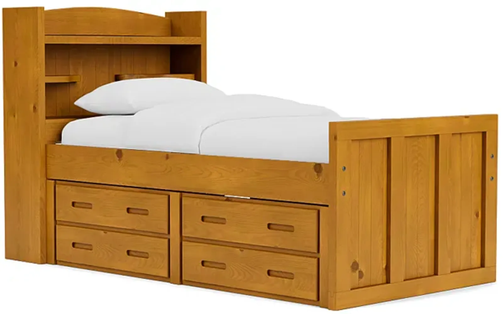 Young Pioneer Bookcase Bed w/ 4 Drawer Storage in Natural, Twin