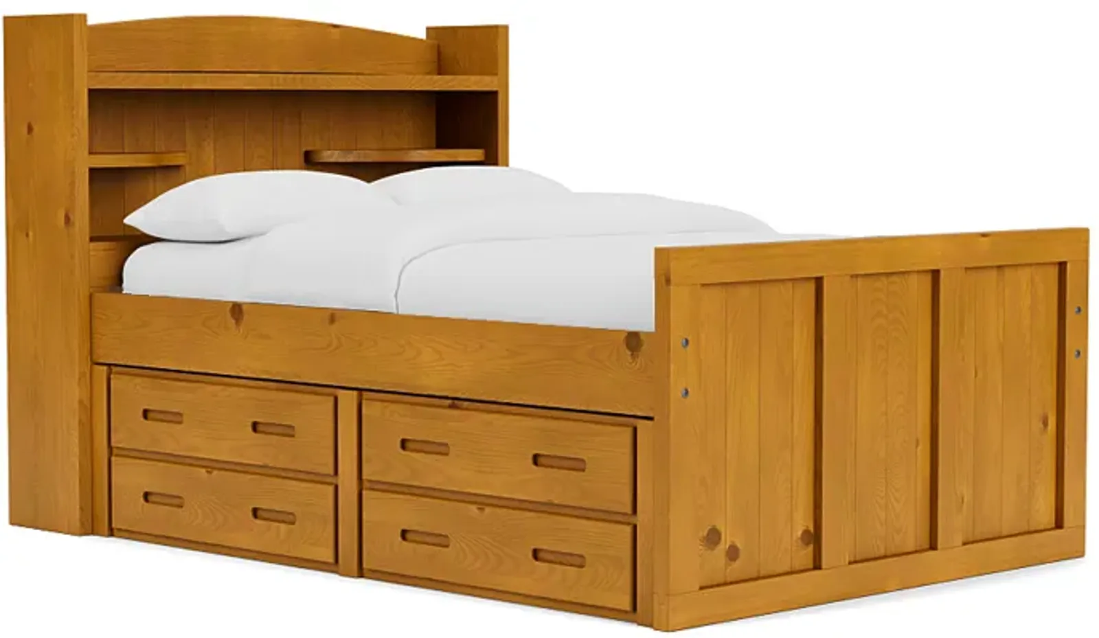 Young Pioneer Bookcase Bed w/ 4 Drawer Storage in Natural, Full