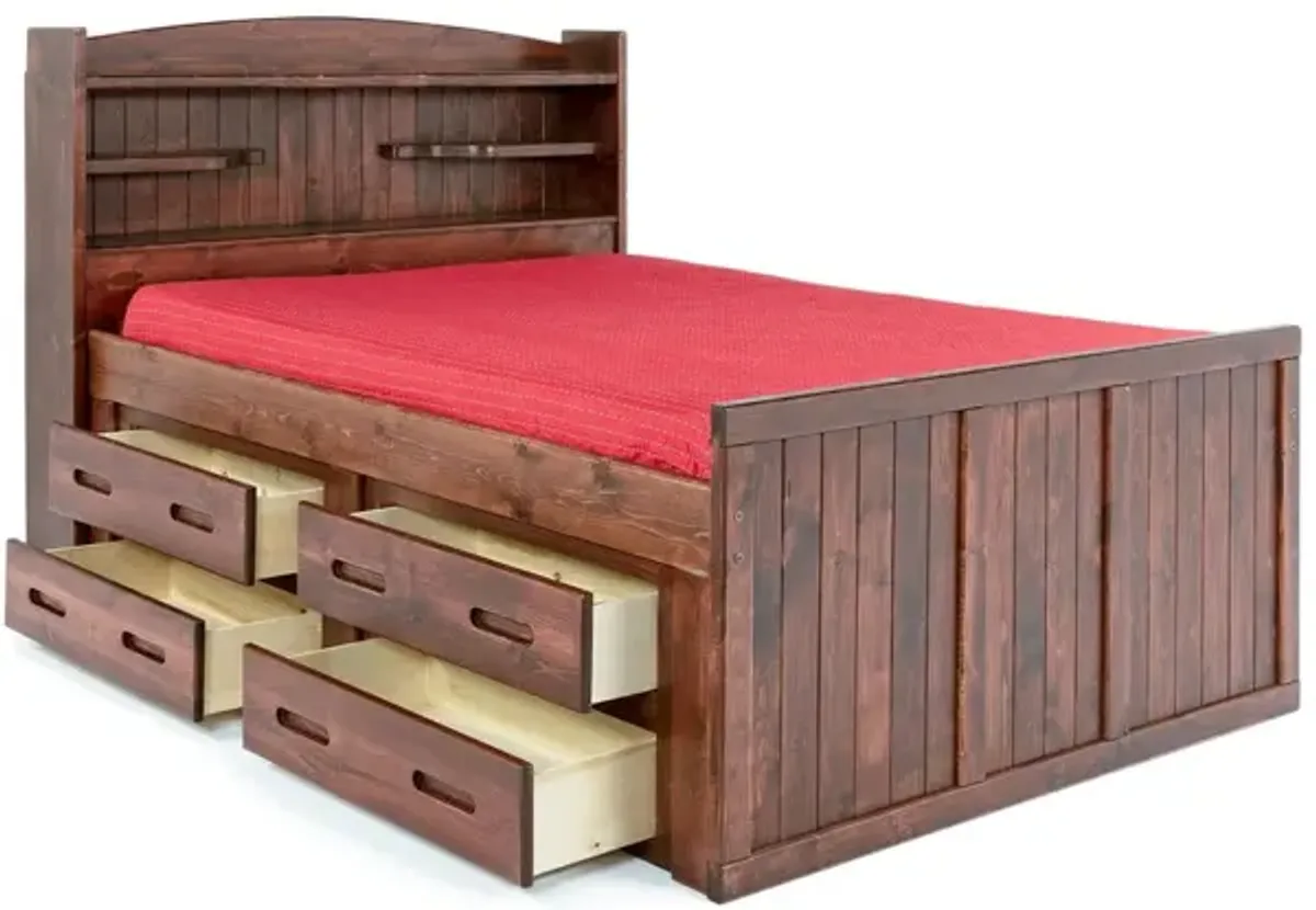 Young Pioneer Bookcase Bed w/ 4 Drawer Storage in Cinnamon, Twin