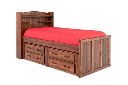 Young Pioneer Bookcase Bed w/ 4 Drawer Storage in Cinnamon, Twin
