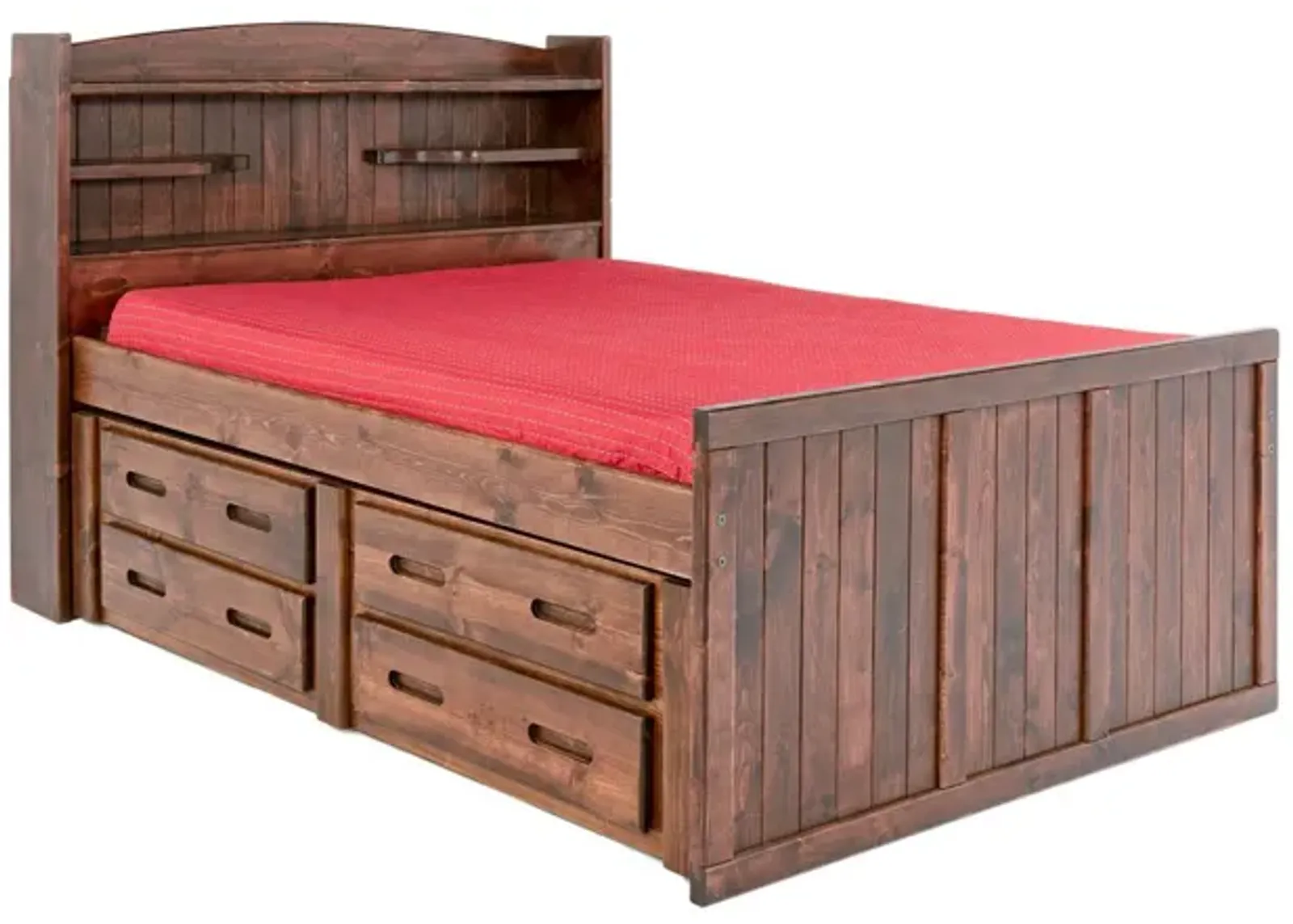 Young Pioneer Bookcase Bed w/ 4 Drawer Storage in Cinnamon, Full