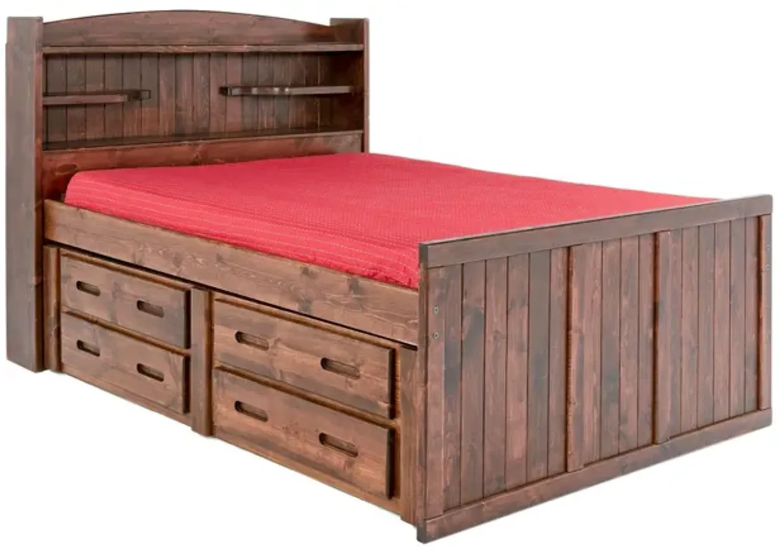 Young Pioneer Bookcase Bed w/ 4 Drawer Storage in Cinnamon, Full