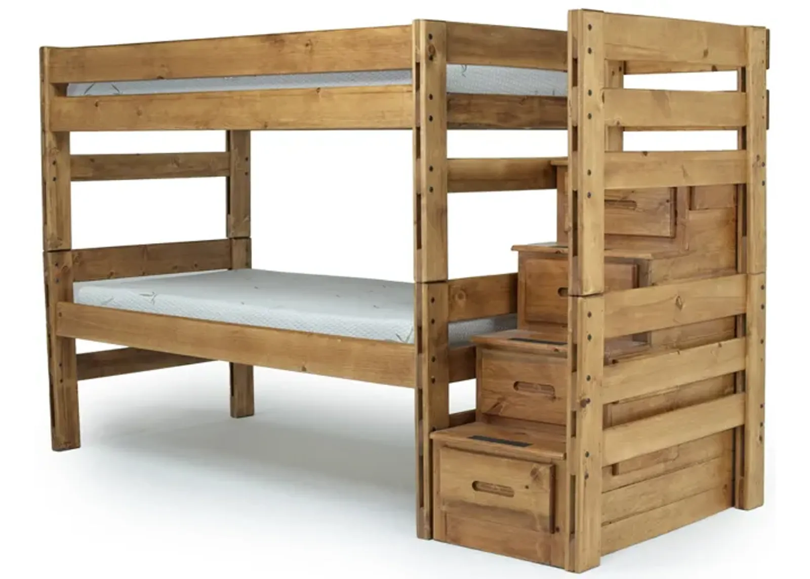 Young Pioneer Bunk w/ Storage Steps in Natural, Twin/Twin