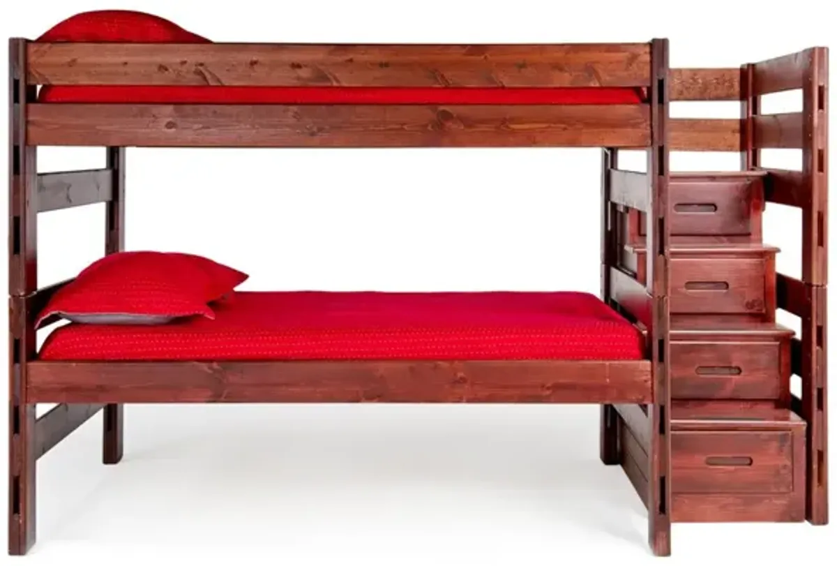 Young Pioneer Bunk w/ Storage Steps in Cinnamon, Twin/Twin