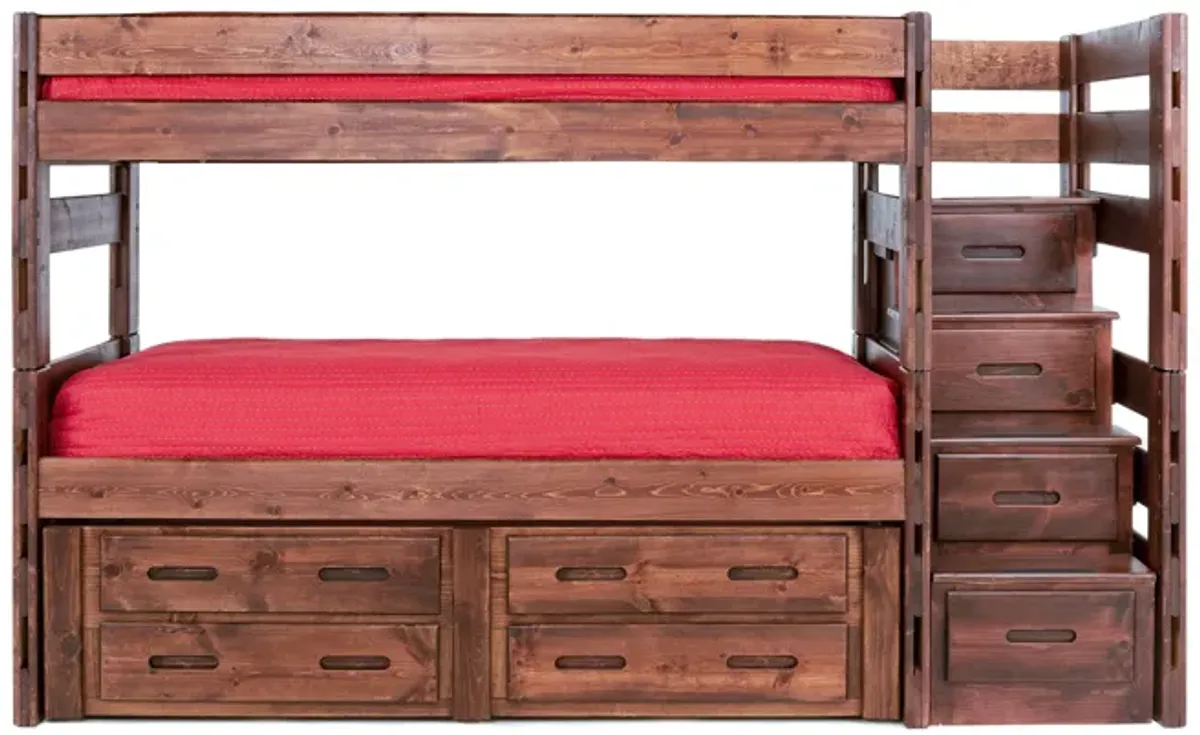 Young Pioneer Bunk w/ Storage Steps & Trundle Bed in Cinnamon, Twin/Twin