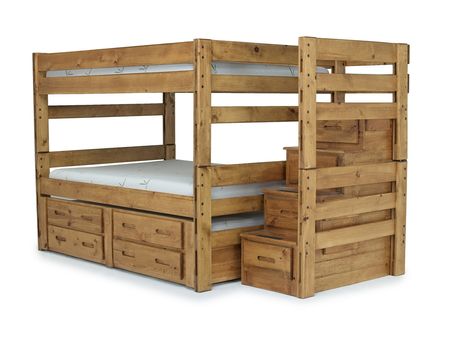 Young Pioneer Bunk w/ Storage Steps & Trundle Bed in Natural, Full/Full
