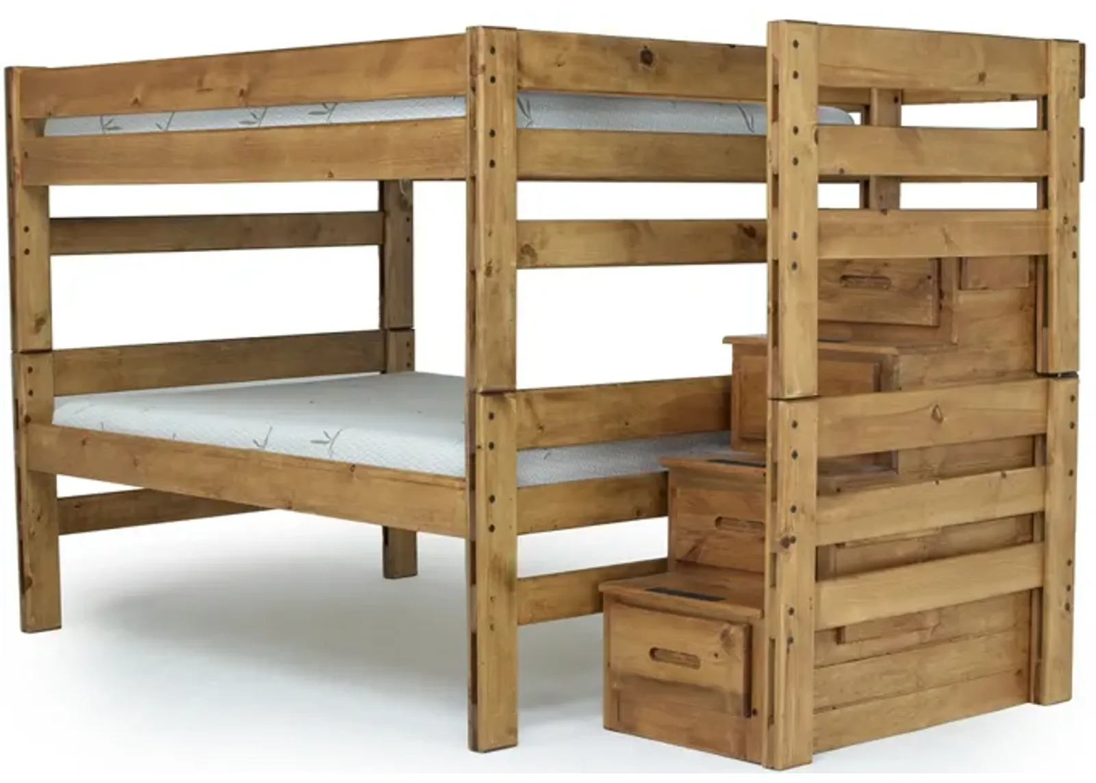 Young Pioneer Bunk w/ Storage Steps in Natural, Full/Full