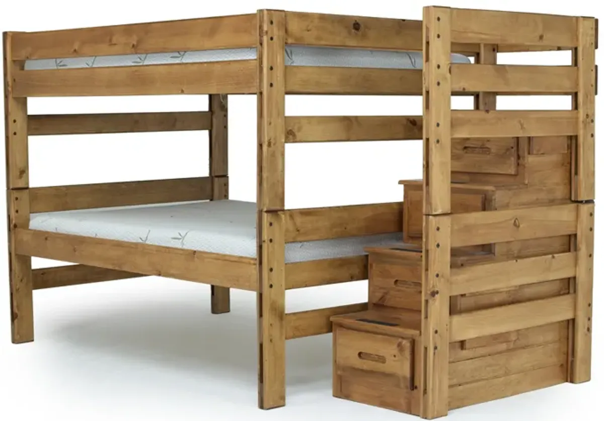 Young Pioneer Bunk w/ Storage Steps in Natural, Full/Full