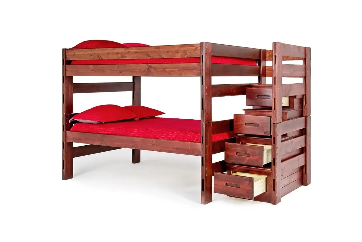 Young Pioneer Bunk w/ Storage Steps in Cinnamon, Full/Full