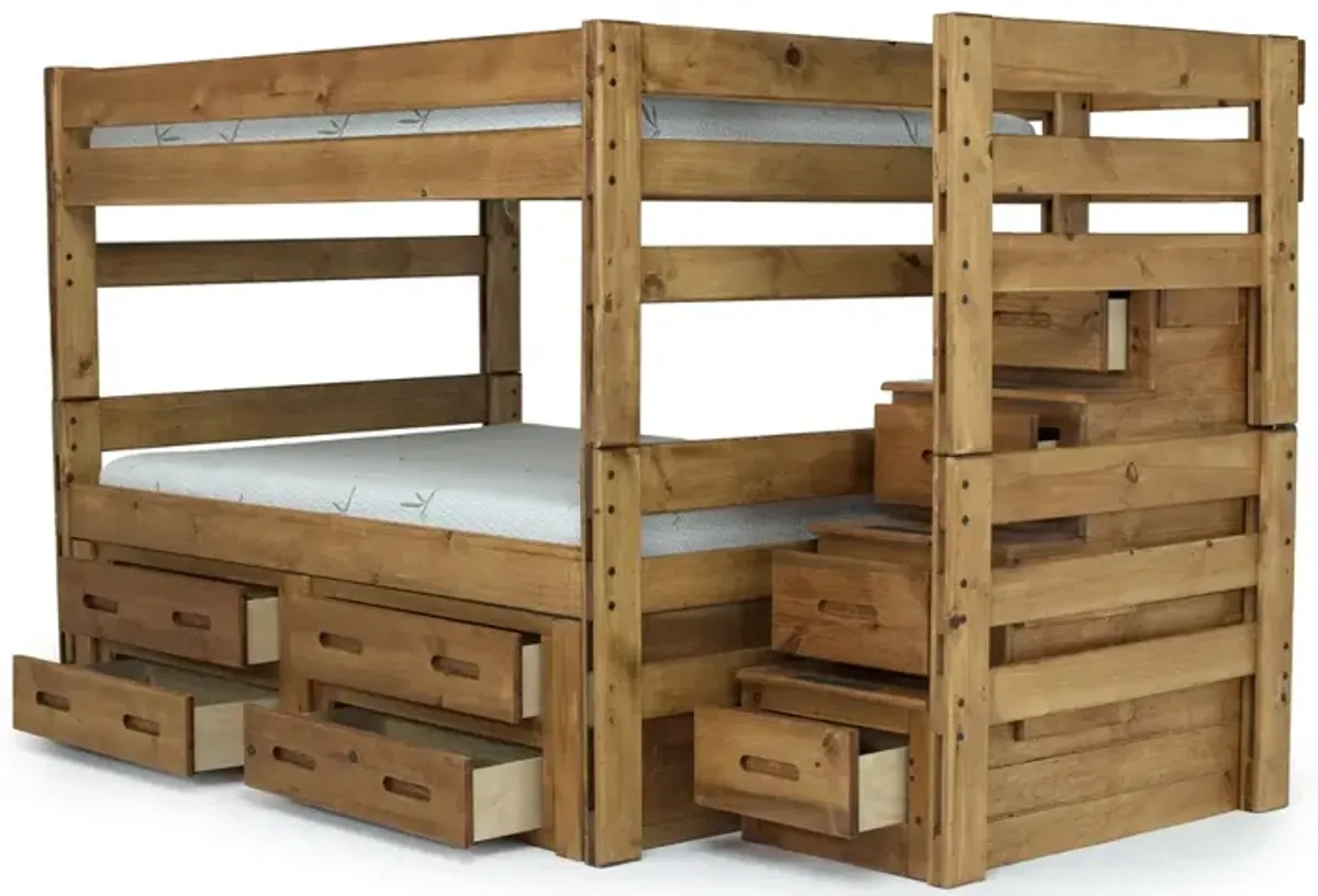 Young Pioneer Bunk Bed w/ Storage Steps & 4 Storage Drawers in Natural, Twin/Twin