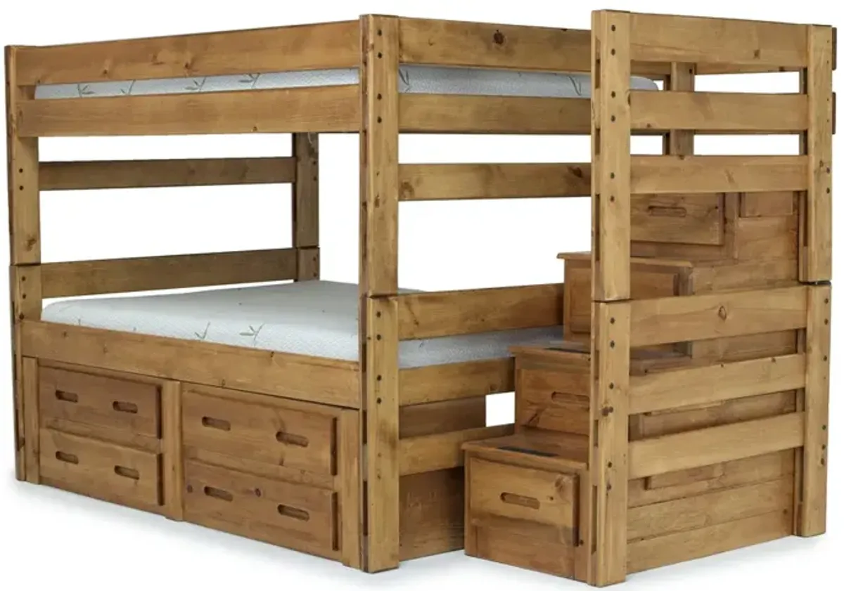 Young Pioneer Bunk Bed w/ Storage Steps & 4 Storage Drawers in Natural, Twin/Twin